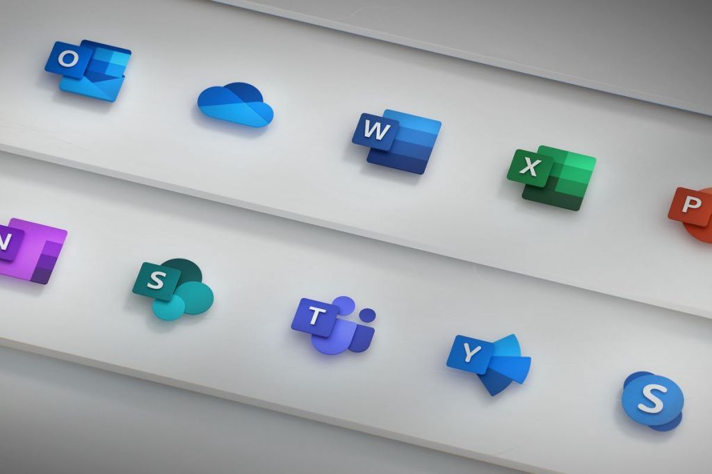 Microsoft Office logos on two parallel lines behind a darkened vignette