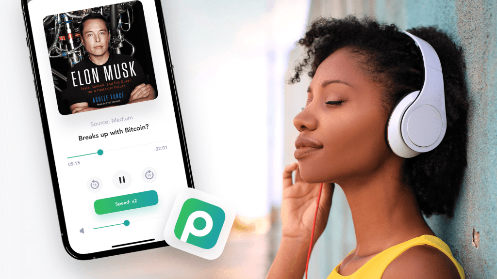 An image of a Black woman listening to an article on Peech