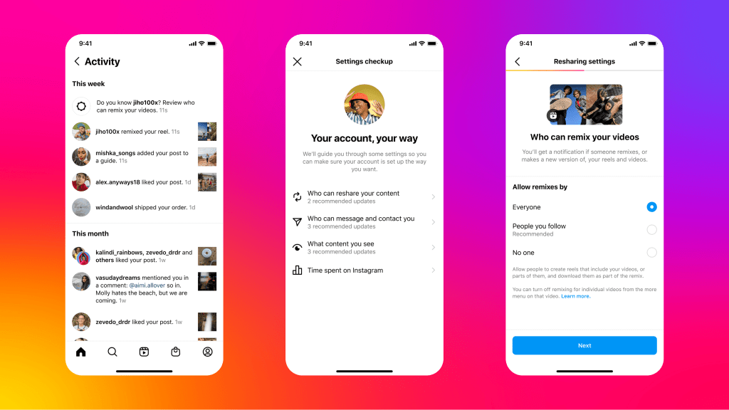 3 Instagram screens