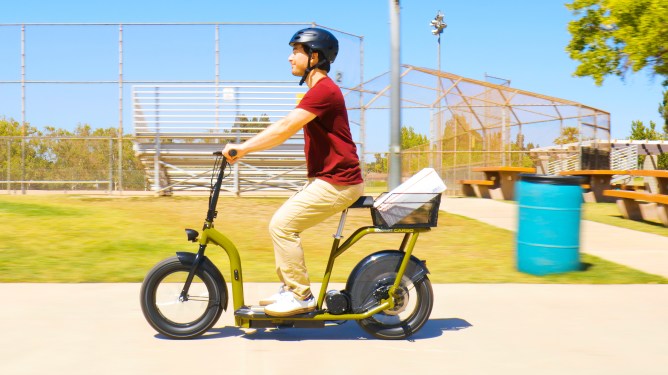 Man riding new Razor cargo scooter