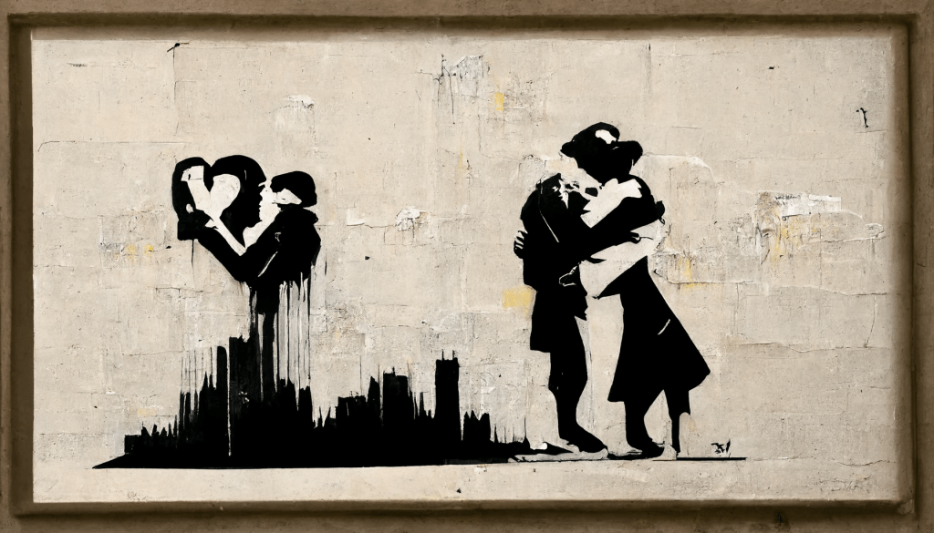 Banksy-style lovers