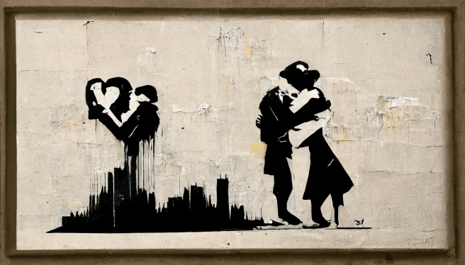 Banksy-style lovers