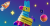 An image of a pinata, rocketship and planet in orbit