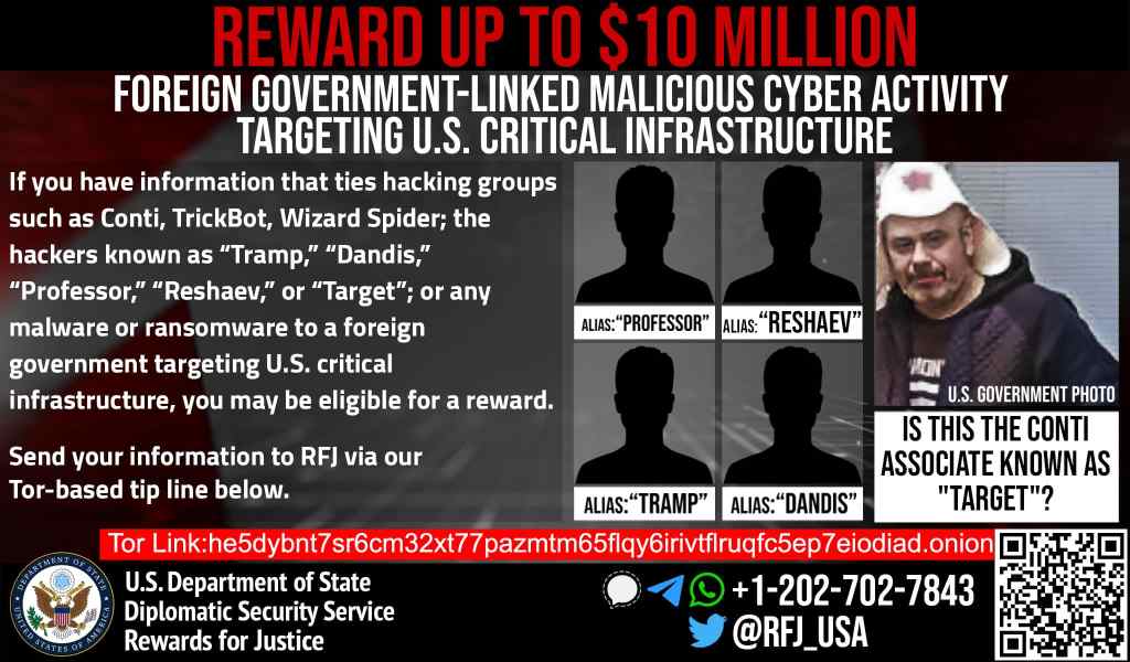 A wanted poster for an alleged Conti ransomware member.