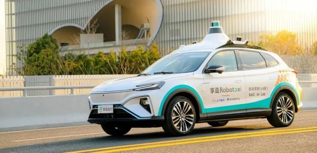 white SAIC SUV on road, outfitted with autonomous vehicle technology