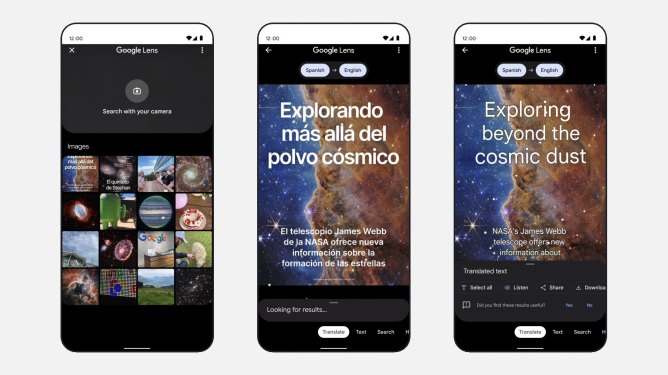 Google screens on 3 mobile phones
