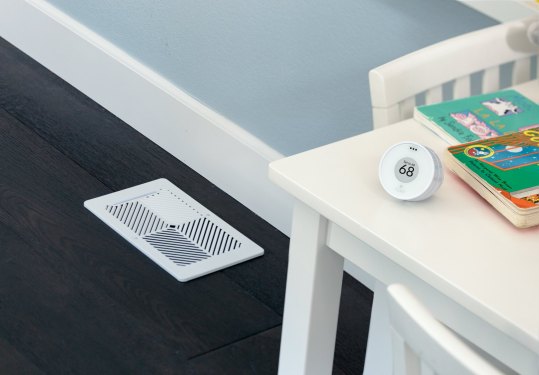 Flair thermostat and vent regulate temperature in a room.