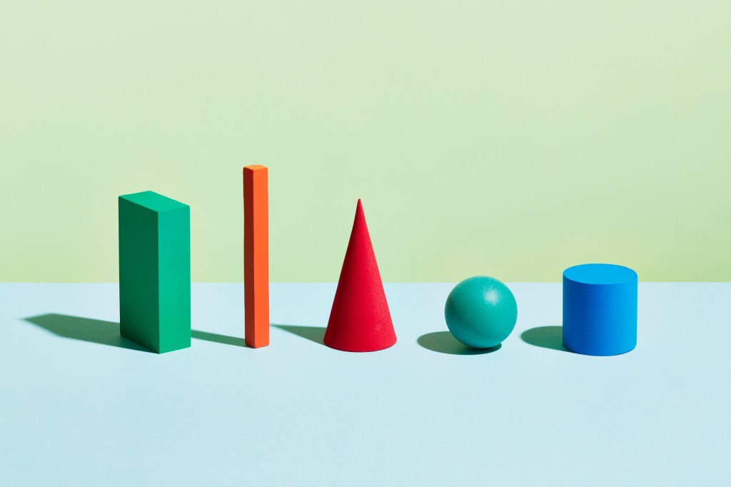 A row of geometric forms of different shapes and colours; developer tools metrics fundraising