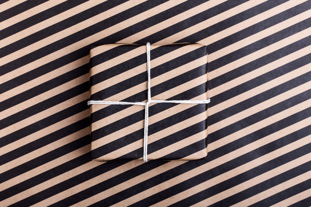 Gift wrapped box blending in with background; blessing in disguise
