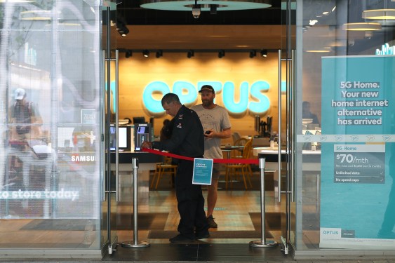 Outside an Optus store in Perth, Australia