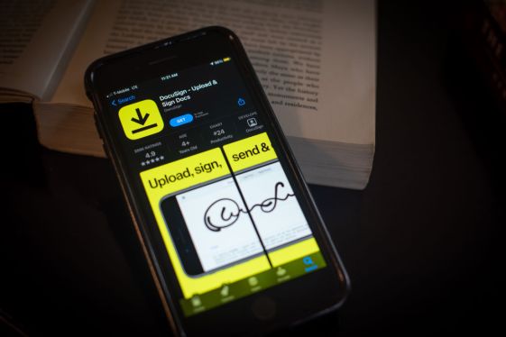 Smartphone with DocuSign electronic signature.