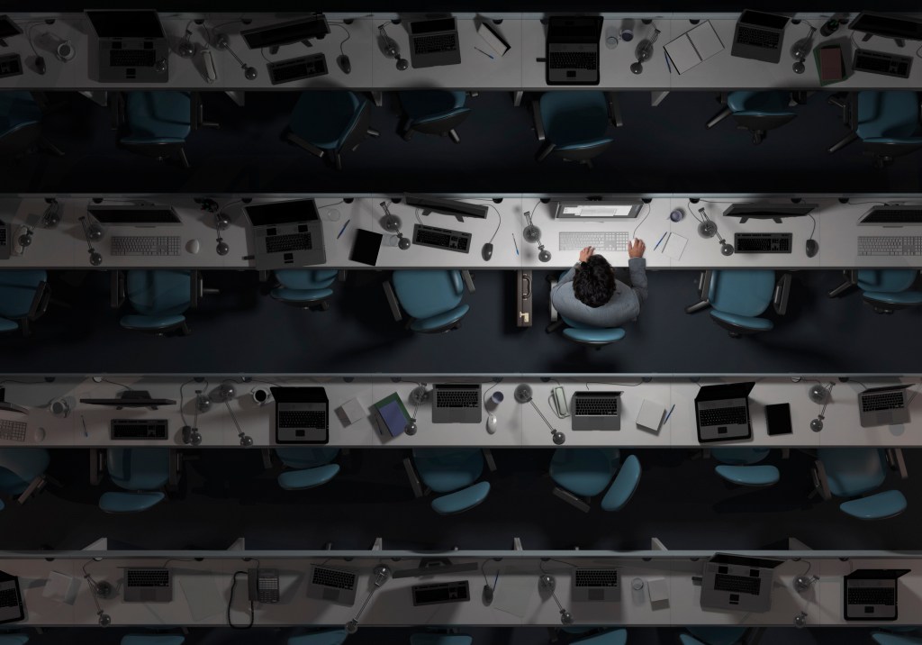 Person working in an empty, dark office; what to do after exit