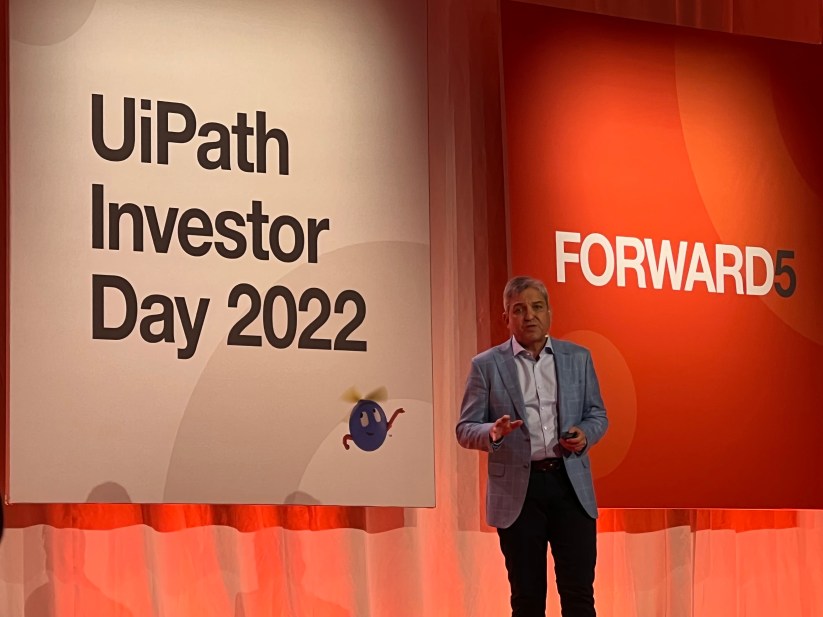 UiPath co-CEO Rob Enslin on stage at the company's investor day.