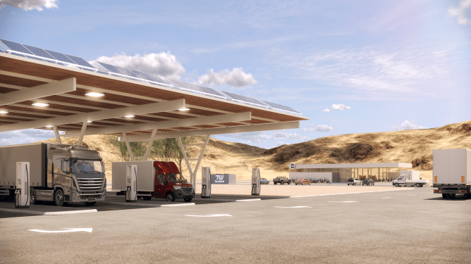 rendering of terrawatt electric fleet vehicle charging center