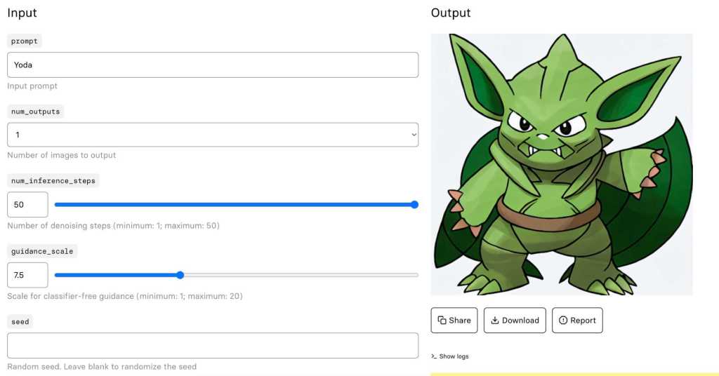 Text To Pokemon AI generation of Yoda