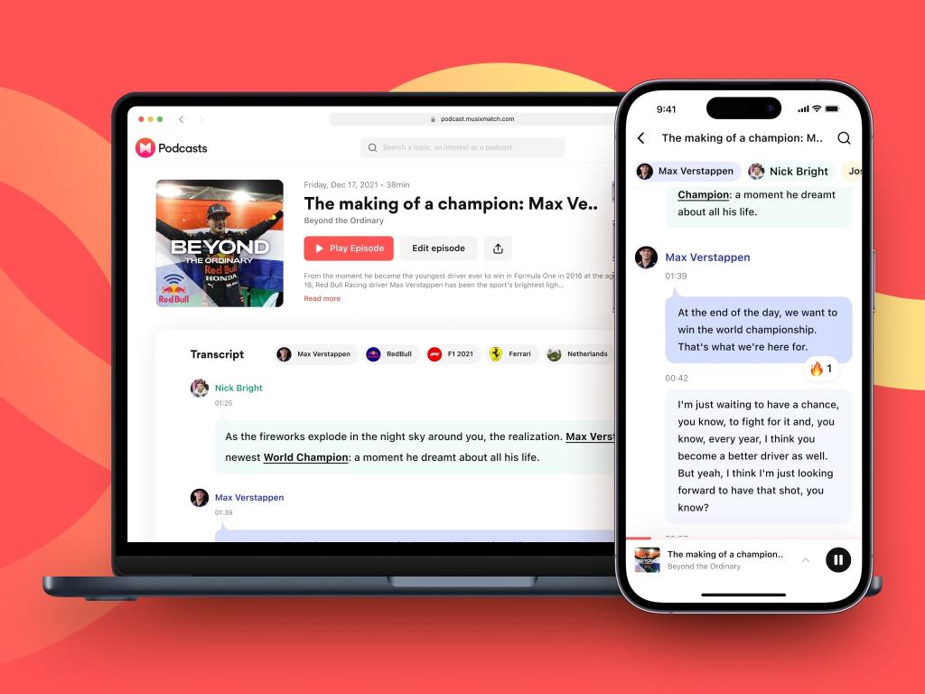 Musixmatch screens on laptop and mobile
