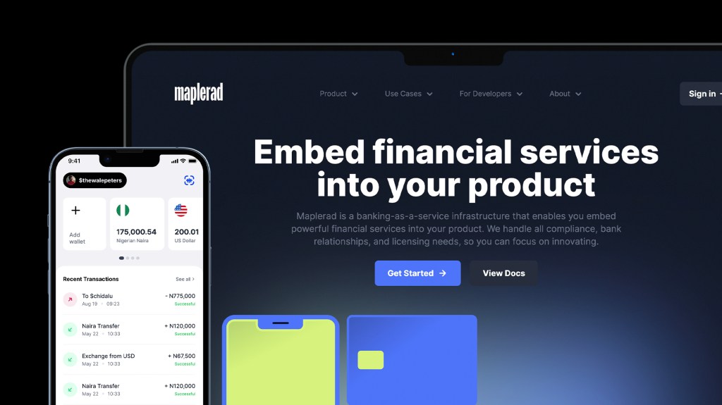 screen capture of Maplerad website