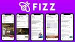 Fizz logo and sample images of app on 5 mobile phones