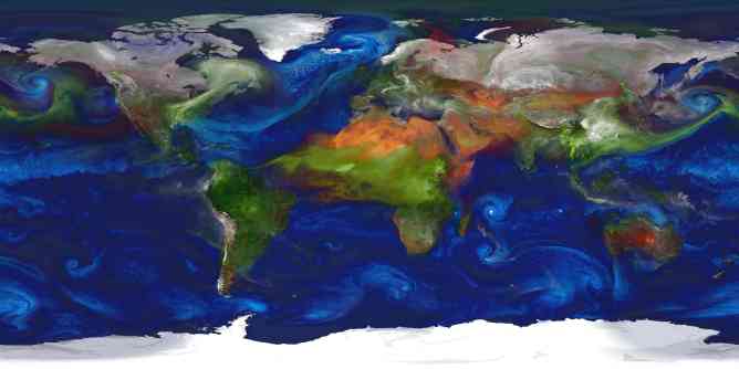 Simulation of global aerosols using GEOS-5 data.