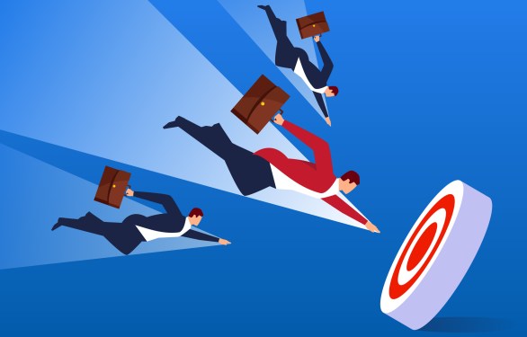 Businessman flying to the same target