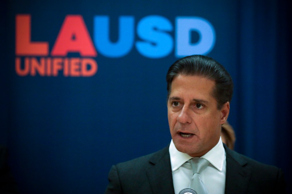 Superintendent Alberto M. Carvalho addresses a press conference about sharp decline in student test scores and hacking of LAUSD system