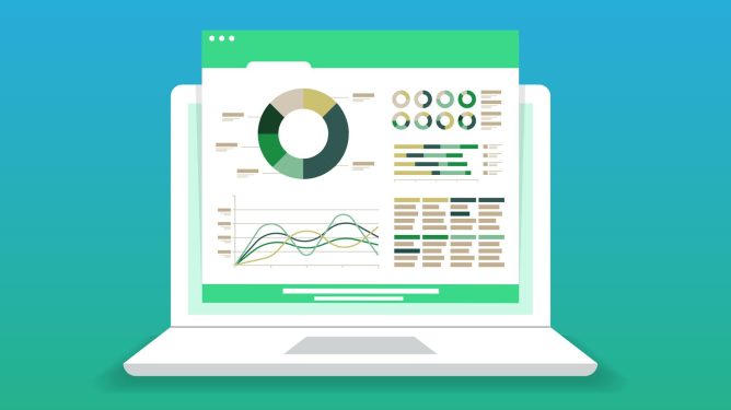 illustration of charts on laptop screen