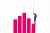 Full length of woman looking up while hanging from rope over pink bar graph against white background