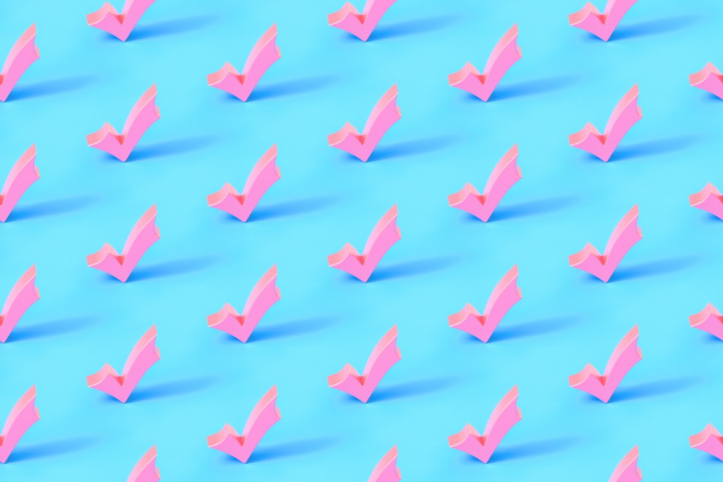 Seamless repetitive Check Mark pattern on blue background