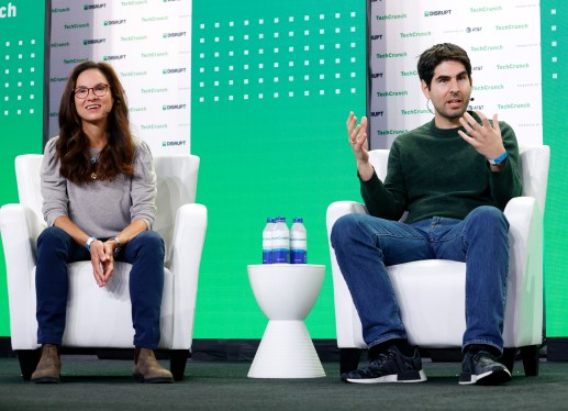 Caryn Marooney and Managing Director at General Catalyst Niko Bonatsos speak onstage during TechCrunch Disrupt 2022