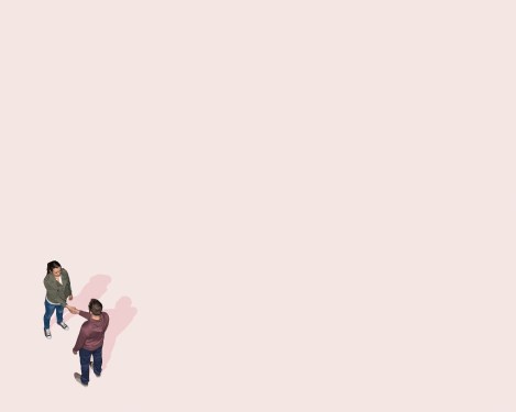 Image of two people shaking hands against a pink background.