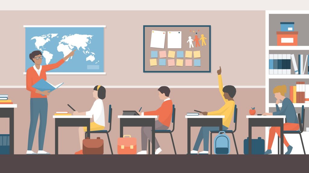 illustration depicting a school classroom