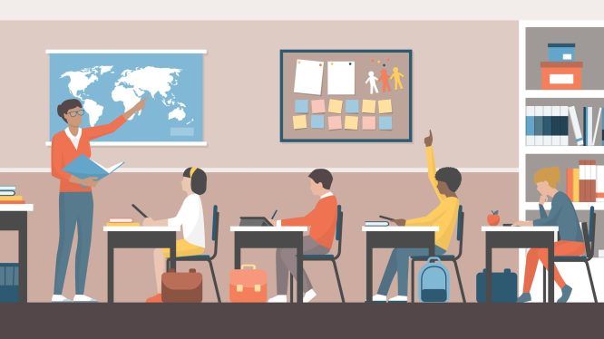 illustration depicting a school classroom