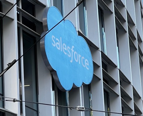 Salesforce logo on Salesforce Tower in San Francisco.
