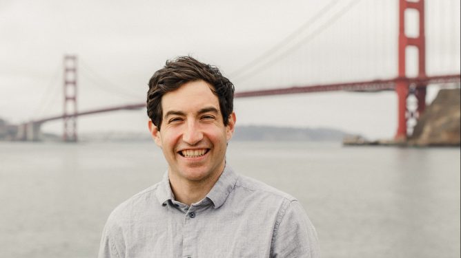 Jacob Bank, founder of Relay, with the Golden Gate Bridge in the background