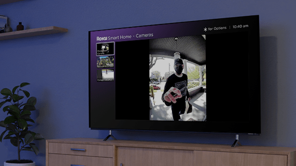 Roku security cameras/video doorbell displayed on TV