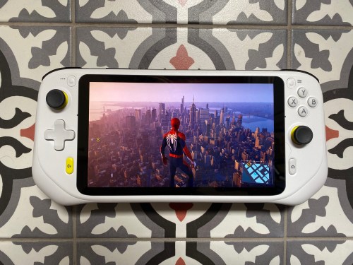 Logitech G Cloud handheld gaming console on tile counter