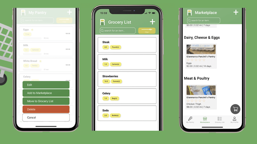 Recelery app on 3 mobile phones