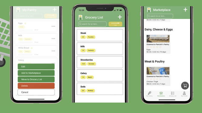 Recelery app on 3 mobile phones