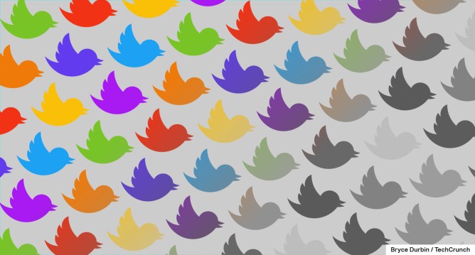 pattern of twitter icons in rainbow colors