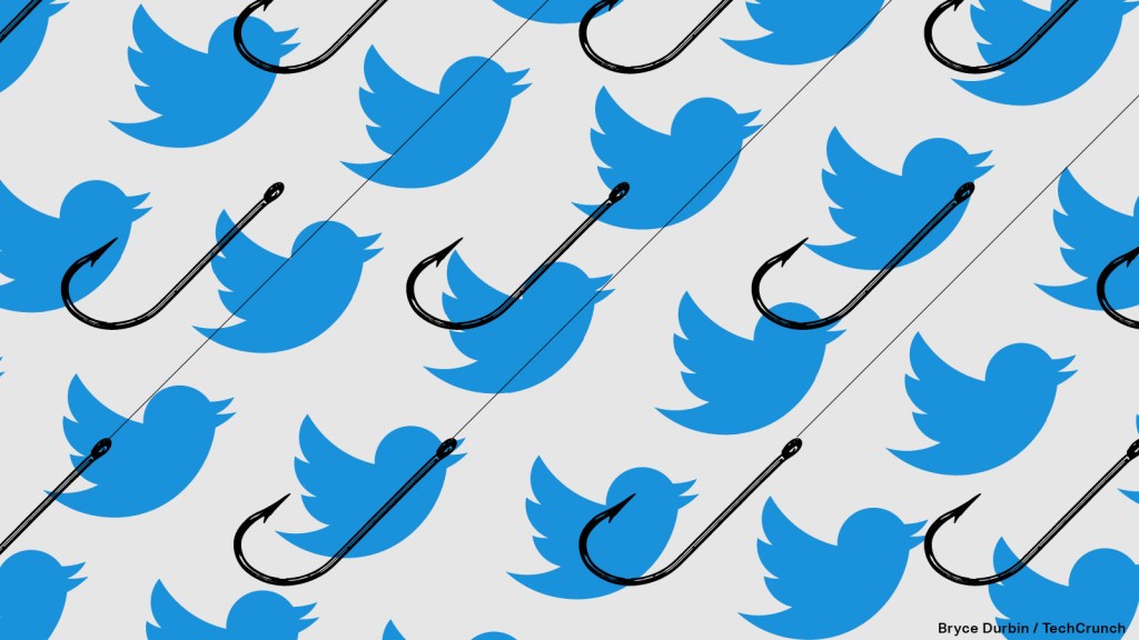 Twitter logos with fishing hooks