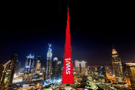 building illimunated red with SWVL logo in white