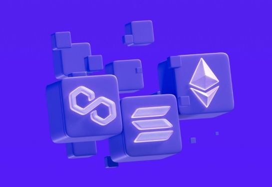 An image of an illustration of Polygon, Solana and Ethereum blocks for the Phantom crypto wallet
