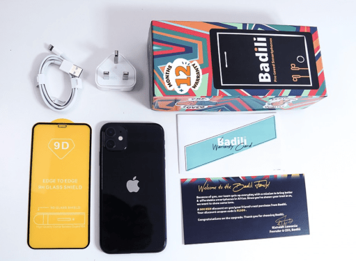 Kenya-based smartphone re-commerce startup Badili; example products laid out on table.