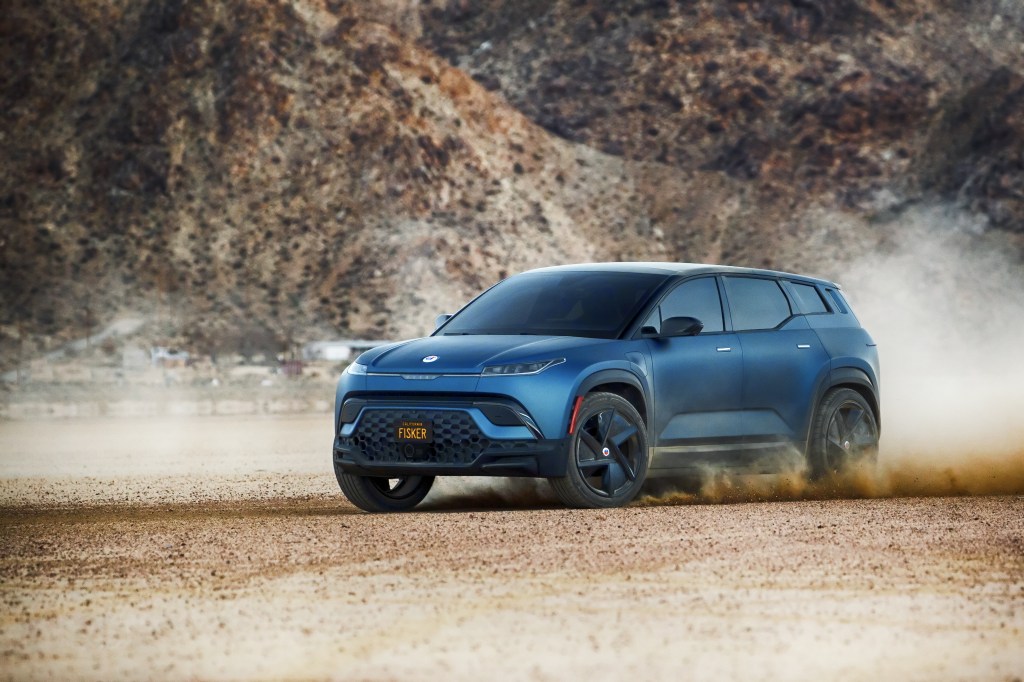 Fisker Ocean SUV driving on dirt