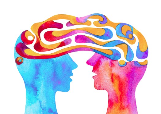 Graphic watercolor drawing of a mind meld