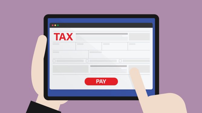 Concept illustration depicting tax returns on a tabley