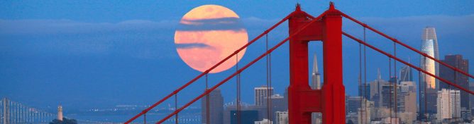 Famous Golden Gate Bridge with buildings in the background in San Francisco, California, USA TechCrunch Disrupt