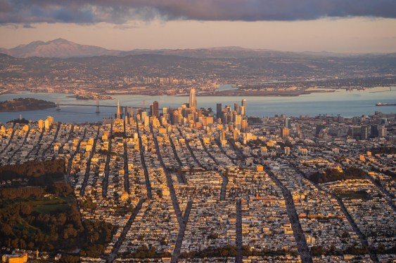 San Francisco Skyline Neighborhoods at Sunset Aerial Photography in San Francisco, California, United States