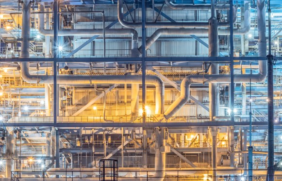 closeup of power plant equipment, pipelines