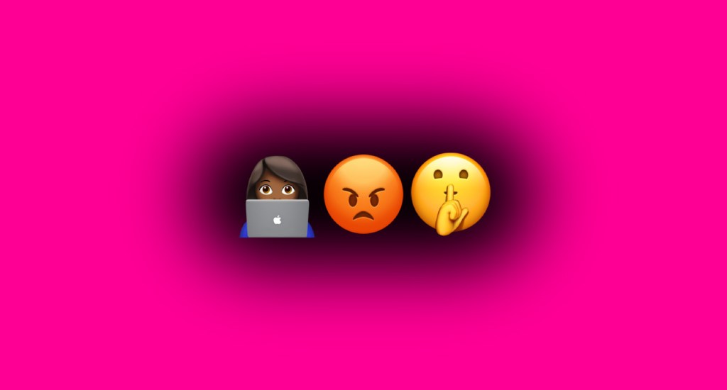 My tech best friend representation. Three emojis in a row: a black girl on a computer, the angry emoji and the emoji telling someone to quiet down.